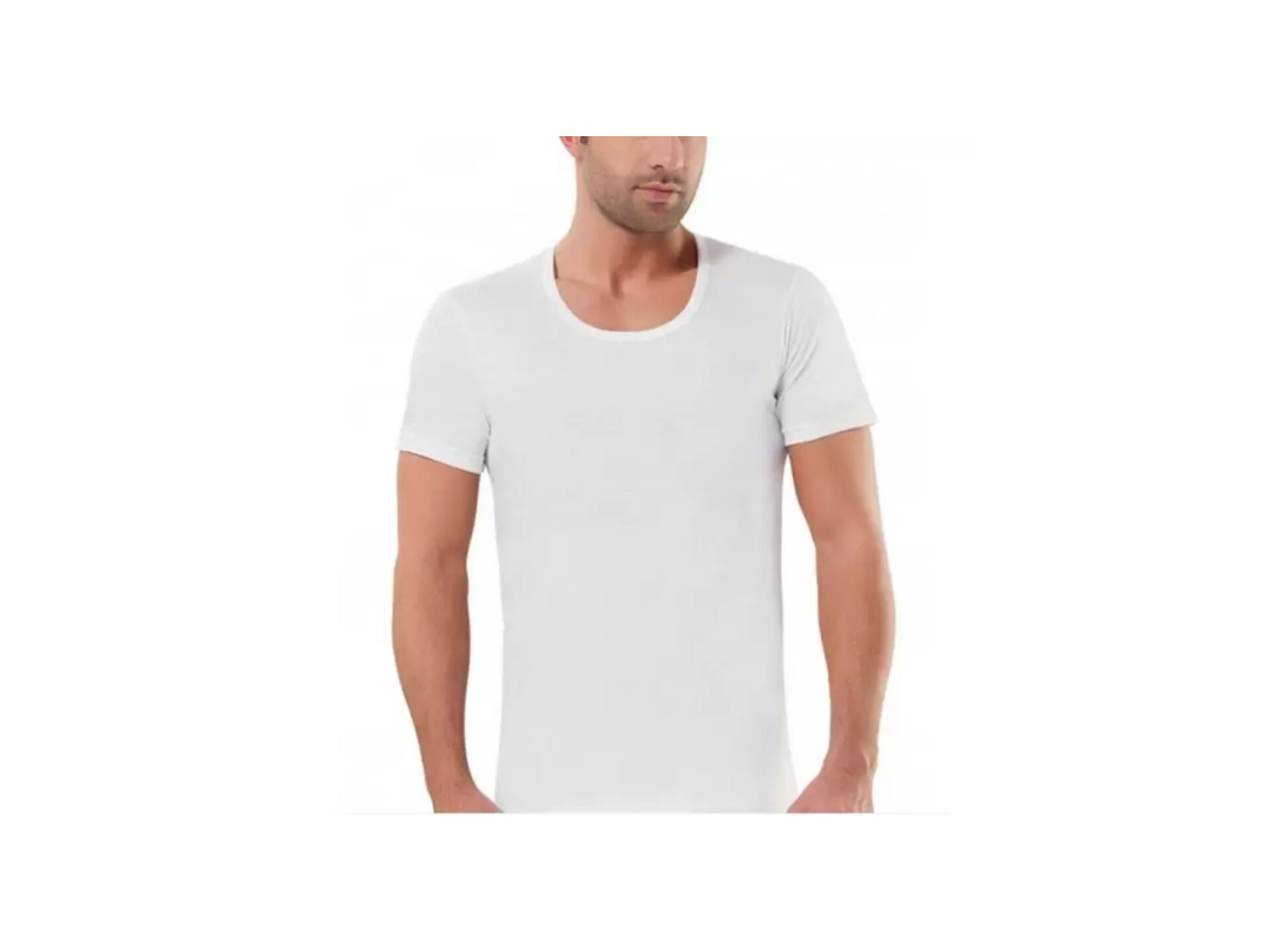 زیرپوش  نخی مردانه سفید یقه گرد